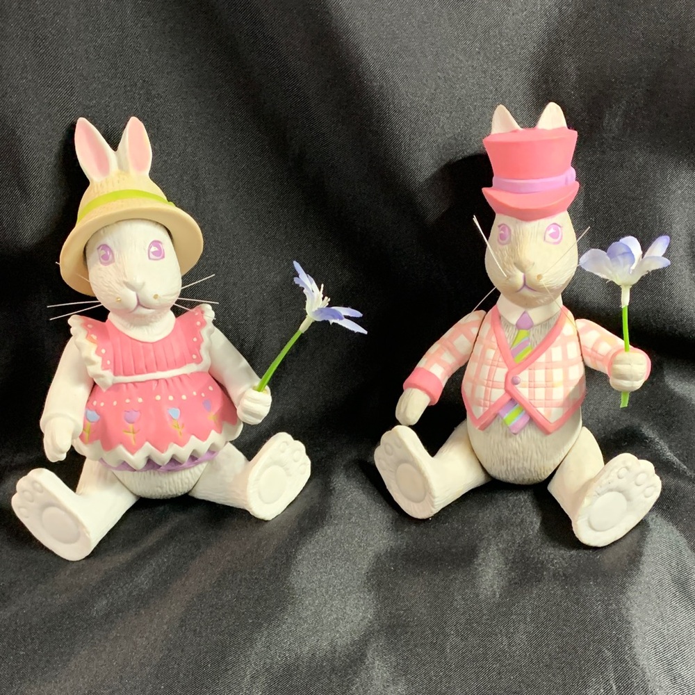 Vintage Department 56 Jointed Emily & Walter Easter  Bunny Rabbit Figurine Set